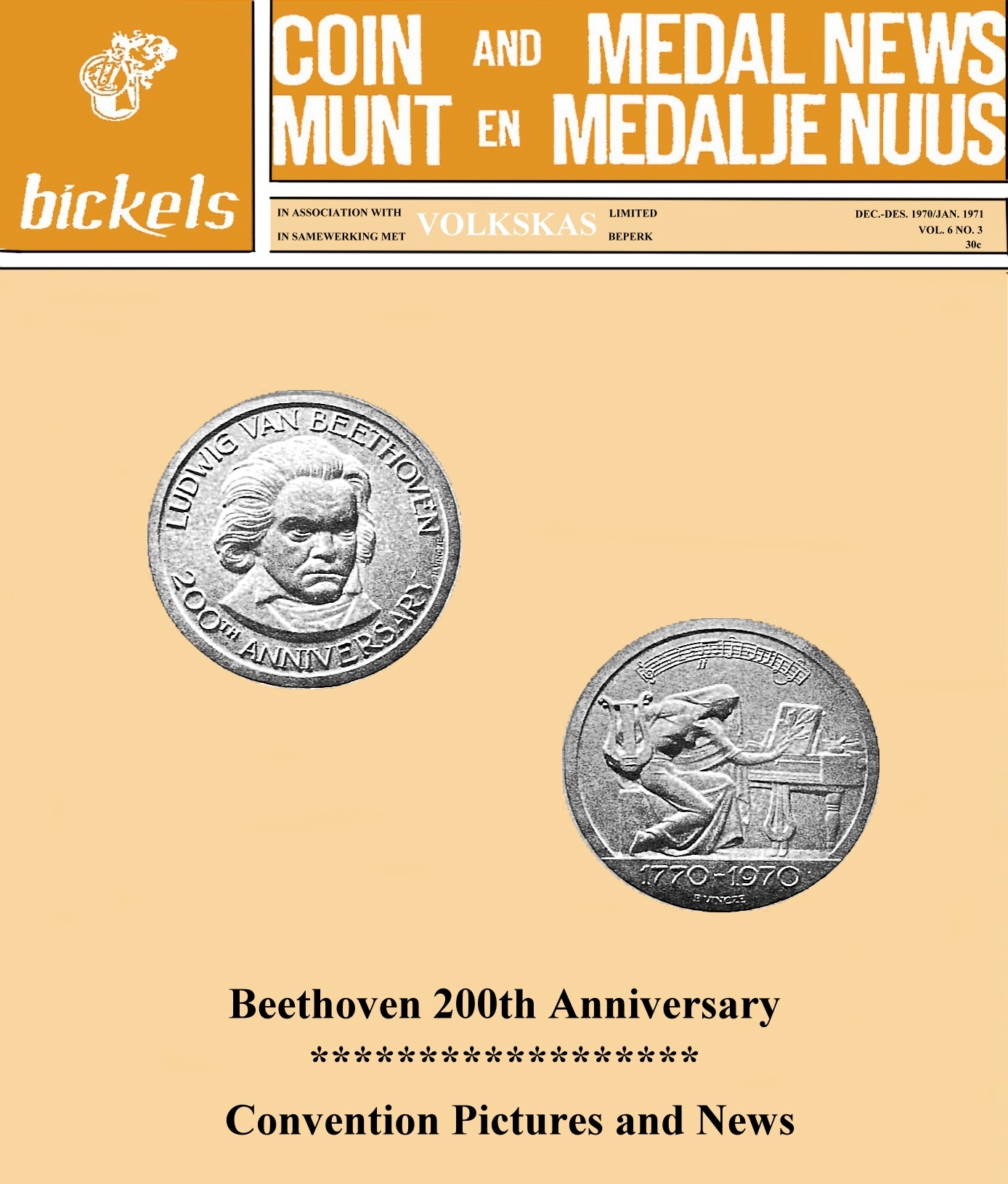 Bickels Coin & Medal News Dec 1970 Jan 1971 Vol 6 No 3